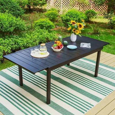 Captiva Designs 7pc Steel Outdoor Patio Dining Set With Rattan Arm Chairs & Rectangle Extendable Table 3 Captiva Designs 7pc Steel Outdoor Patio Dining Set With Rattan Arm Chairs & Rectangle Extendable Table