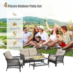 Costway 4PCS Patio Wicker Furniture Set Loveseat Sofa Coffee Table W/ Cushion 14 Costway 4PCS Patio Wicker Furniture Set Loveseat Sofa Coffee Table W/ Cushion -Crosley Shop GUEST 9fd2d9df b295 49d5 8385 2236babef092