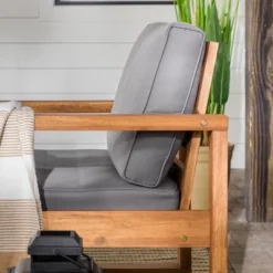 Galia 2pc Square Leg Acacia Wood Chair And Ottoman With Cushions - Brown - Saracina Home -Crosley Shop GUEST 9ff6703f 494c 4b96 9dac b82d4bc86e58