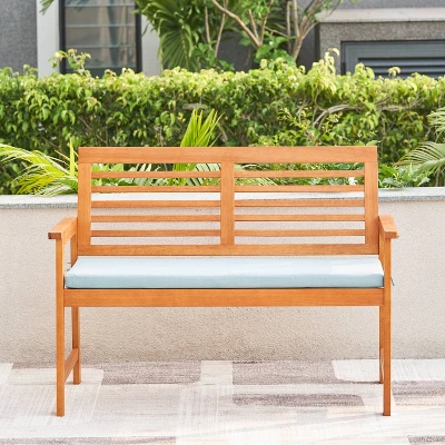 Waimea Honey Slatted Eucalyptus Wood Garden Bench With Cushion - Vifah 4 Waimea Honey Slatted Eucalyptus Wood Garden Bench With Cushion - Vifah - Image 2
