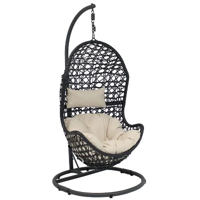 Sunnydaze Decor Sunnydaze Outdoor Resin Wicker Patio Cordelia Hanging Basket Egg Chair Swing With Cushion, Headrest, And Steel Stand Set- 3pc 14 Sunnydaze Decor Sunnydaze Outdoor Resin Wicker Patio Cordelia Hanging Basket Egg Chair Swing With Cushion, Headrest, And Steel Stand Set- 3pc - Image 12