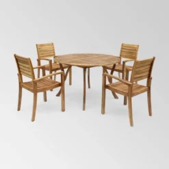 Crosley Shop 13 Wells 5 Pc Acacia Wood Round Dining Set Teak Finish - Christopher Knight Home