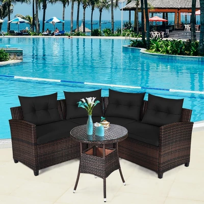 Costway 4PCS Outdoor Patio Rattan Furniture Set Cushioned Sofa Table TurquoiseBlackNavyRed 3 Costway 4PCS Outdoor Patio Rattan Furniture Set Cushioned Sofa Table TurquoiseBlackNavyRed