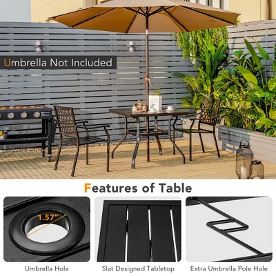 Costway 37'' Patio Square Dining Table Metal Slat W/1.57'' Umbrella Hole Garden 5 Costway 37'' Patio Square Dining Table Metal Slat W/1.57'' Umbrella Hole Garden - Image 3