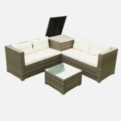 4pc Wicker Patio Seating Set With Cushions - Gray/Beige - GODEER -Crosley Shop GUEST a1e3624d e98e 4b53 aaf1 542ab95630ce 1