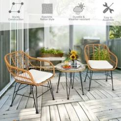 Costway 3PCS Patio Rattan Bistro Furniture Set Cushioned Chair Table 21 Costway 3PCS Patio Rattan Bistro Furniture Set Cushioned Chair Table -Crosley Shop GUEST a2b45c88 36be 4686 82d2 c208d05bc627