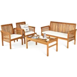 Costway 4 PCS Outdoor Acacia Wood Sofa Furniture Set Cushioned Chair Coffee Table Garden 16 Costway 4 PCS Outdoor Acacia Wood Sofa Furniture Set Cushioned Chair Coffee Table Garden -Crosley Shop GUEST a2d8b472 2a08 4cfd a9b2 dec71ad2c66d