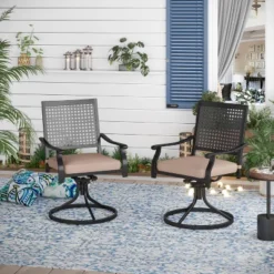 7pc Outdoor Dining Set With Swivel Chairs With Cushions & Faux Wood Table With Umbrella Hole - Captiva Designs -Crosley Shop GUEST a3060411 1dfe 4876 96ac 2bd439097d83