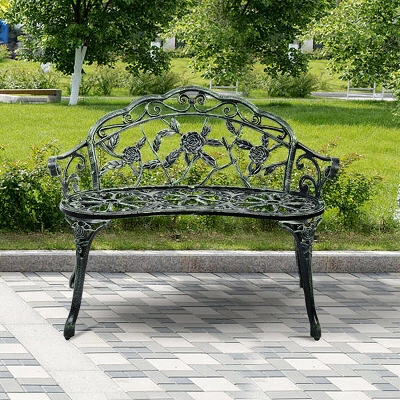 Costway Patio Garden Bench Chair Style Porch Cast Aluminum Outdoor Rose Antique Green 4 Costway Patio Garden Bench Chair Style Porch Cast Aluminum Outdoor Rose Antique Green - Image 3