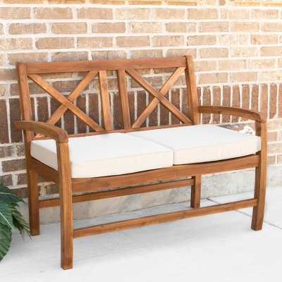 Acacia Wood X-Back Love Seat With Cushions Brown - Saracina Home 5 Acacia Wood X-Back Love Seat With Cushions Brown - Saracina Home - Image 3