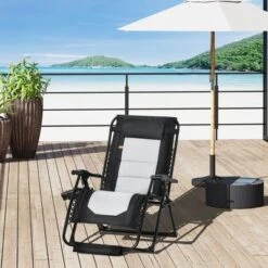 Crosley Shop 45 Outsunny Zero Gravity Lounger Chair, Folding Reclining Patio Chair With Cup Holder, Headrest, Footrest, For Poolside, Camping