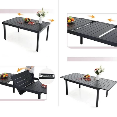 Captiva Designs 7pc Steel Outdoor Patio Dining Set With Rattan Arm Chairs & Rectangle Extendable Table 4 Captiva Designs 7pc Steel Outdoor Patio Dining Set With Rattan Arm Chairs & Rectangle Extendable Table - Image 2