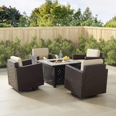 Palm Harbor 5pc Outdoor Wicker Conversation Set With Fire Table - Sand - Crosley 3 Palm Harbor 5pc Outdoor Wicker Conversation Set With Fire Table - Sand - Crosley
