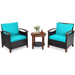 Tangkula 3-Piece Patio Rattan Bistro Set Acacia Wood Frame Sofa And Side Table -Crosley Shop GUEST a57d028e f625 4daf 8dfa e683e5936e7b