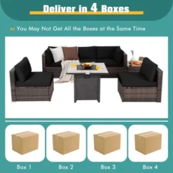 Costway 7PCS Patio Rattan Furniture Set 30'' Fire Pit Table Cover Cushion Sofa Off WhiteBlackNavyRedTurquoise -Crosley Shop GUEST a5a7a9a4 e779 43c6 a14f 5443f9bc5333