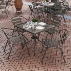 Flash Furniture Lila 31.5'' Square Glass Metal Table With 4 Metal Aluminum Slat Stack Chairs -Crosley Shop GUEST a5ee3ba0 0f3f 48fd 9a28 2498c1027f25