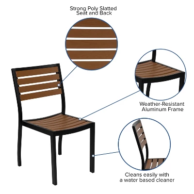 Flash Furniture Lark Outdoor Patio Bistro Dining Table Set With 4 Chairs And Faux Teak Poly Slats 5 Flash Furniture Lark Outdoor Patio Bistro Dining Table Set With 4 Chairs And Faux Teak Poly Slats - Image 3