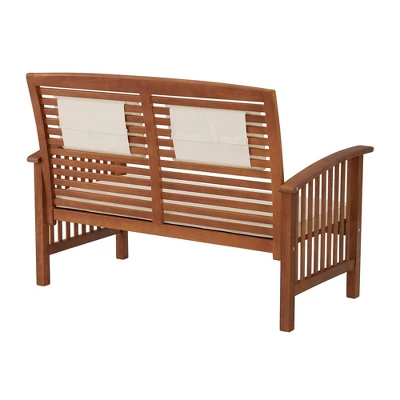 Lyndon Eucalyptus Wood 2 Seat Outdoor Bench With Cushions - Light Brown - Alaterre Furniture 5 Lyndon Eucalyptus Wood 2 Seat Outdoor Bench With Cushions - Light Brown - Alaterre Furniture - Image 3