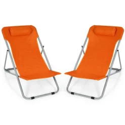 Costway Set Of 2 Beach Chair Portable 3-Position Lounge Chair W/ Headrest BlueGreenOrange -Crosley Shop GUEST a63980b5 b231 4e3d bf2c 4fcc87b2dfa8