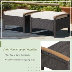 Costway Set Of 2 Patio Rattan Ottoman Footrest Cushions Wooden Handle Off WhiteBrownRedNavy -Crosley Shop GUEST a68995dd 1380 45b3 a77a c86457250a3f