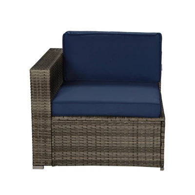 3pc Outdoor Rattan Wicker Conversation Set With Accent Table & Sectional - Brown/Blue - GODEER 6 3pc Outdoor Rattan Wicker Conversation Set With Accent Table & Sectional - Brown/Blue - GODEER - Image 4