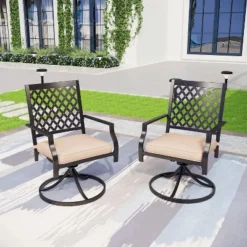 7pc Metal Patio Dining Set With Rectangular Table & 6 Swivel Chairs - Captiva Designs