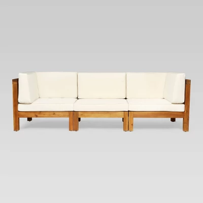 Brava 4pc Acacia Modular Sofa And Table Set - Teak/Beige - Christopher Knight Home 4 Brava 4pc Acacia Modular Sofa And Table Set - Teak/Beige - Christopher Knight Home - Image 2