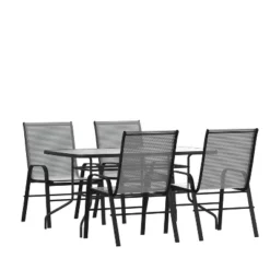 Emma And Oliver Five Piece Patio Table Set With Metal Table With Tempered Glass Top And 4 Flex Comfort Stacking Chairs -Crosley Shop GUEST a755d1ea bead 468e 83ff ad5dbf8f0d1f
