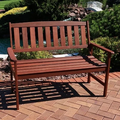 Sunnydaze Decor Sunnydaze Outdoor Meranti Wood With Teak Oil Finish Modern Rustic Wooden 2-Person Bench Seat - Brown 3 Sunnydaze Decor Sunnydaze Outdoor Meranti Wood With Teak Oil Finish Modern Rustic Wooden 2-Person Bench Seat - Brown