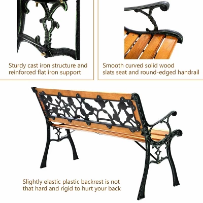 Costway Patio Park Garden Bench Porch Chair Outdoor Deck Cast Iron Hardwood Rose 9 Costway Patio Park Garden Bench Porch Chair Outdoor Deck Cast Iron Hardwood Rose - Image 7
