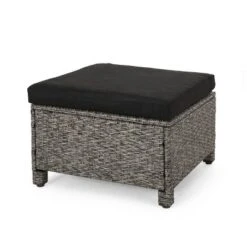 Puerta 2pk Outdoor Wicker Ottomans With Cushions - Black/Dark Gray - Christopher Knight Home -Crosley Shop GUEST a81346ef 2480 447a 8798 3af84cba5b4f