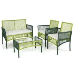Costway 4PCS/8PCS Patio Round Wicker Conversation Set With Cushions Tempered Glass Side Table -Crosley Shop GUEST a9b999a4 536f 4fd3 a50d 5055f1f29b6c