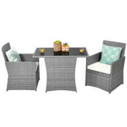Tangkula 3PCS Patio Rattan Furniture Set Outdoor Wicker Table & Chair Set W/Cushions White/Red/Gray/Turquoise/Navy -Crosley Shop GUEST aa45e079 d1ad 4ffa 9b49 6c943186b365