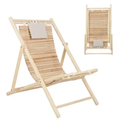 Costway Patio Outdoor Adjustable Folding Wood Sling Chair Reclining Lounge Assembly Free -Crosley Shop GUEST aa9becc6 17c3 458a bc20 7b91cd40ba99