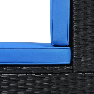 5pc Wicker Patio Sectional Seating Set With Cushions - Black/Blue - GODEER 16 5pc Wicker Patio Sectional Seating Set With Cushions - Black/Blue - GODEER - Image 14