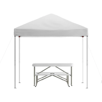 Flash Furniture 8'x8' Pop Up Event Canopy Tent With Carry Bag And Folding Bench Set - Portable Tailgate, Camping, Event Set 11 Flash Furniture 8'x8' Pop Up Event Canopy Tent With Carry Bag And Folding Bench Set - Portable Tailgate, Camping, Event Set - Image 9