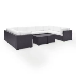 Biscayne 7pc Outdoor Wicker Sectional Set With 2 Coffee Tables & 4 Corner Seats White - Crosley -Crosley Shop GUEST ac3a1ce1 c06a 4e20 bf4d a834e256e06c