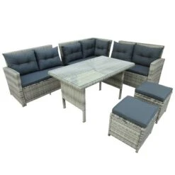 6pc Wicker Patio Set With Glass Table Ottomans - Gray/Dark Gray - GODEER -Crosley Shop GUEST ac6b911f ea80 4a1e be27 2620060d693a