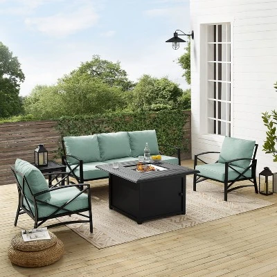 Kaplan 5pc Outdoor Sofa Set With Fire Table - Mist - Crosley 7 Kaplan 5pc Outdoor Sofa Set With Fire Table - Mist - Crosley - Image 5