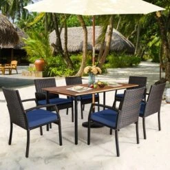 Tangkula 7- Piece Patio Dining Furniture Set Acacia Wood And Wicker Dining Table Armchairs Navy/Red/White/Turquoise 14 Tangkula 7- Piece Patio Dining Furniture Set Acacia Wood And Wicker Dining Table Armchairs Navy/Red/White/Turquoise -Crosley Shop GUEST ad3a5192 0383 4ec1 a055 b01b25004f71