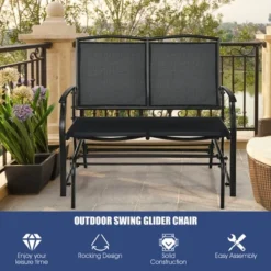 Costway Patio Glider Rocking Bench Double 2 Person Chair Loveseat Garden GreyBlack -Crosley Shop GUEST ae261056 5fbb 4e50 8325 e0bb19b2eb1e