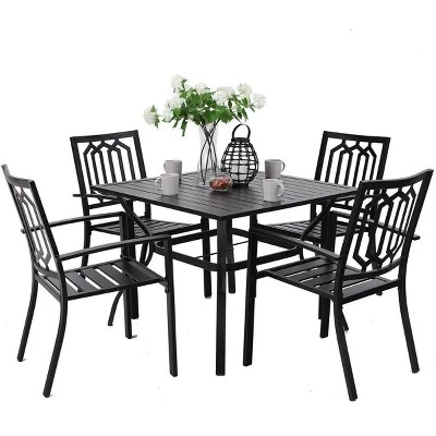 Captiva Designs 5pc Steel Outdoor Patio Dining Set With 37" Square Table Black 3 Captiva Designs 5pc Steel Outdoor Patio Dining Set With 37" Square Table Black