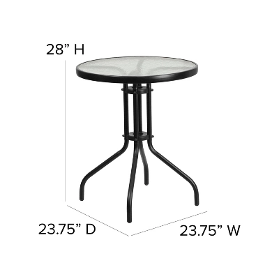 Emma And Oliver Three Piece Patio Table Set With Round Metal Frame Table With Tempered Glass Top And Two Flex Comfort Stacking Chairs 6 Emma And Oliver Three Piece Patio Table Set With Round Metal Frame Table With Tempered Glass Top And Two Flex Comfort Stacking Chairs - Image 4