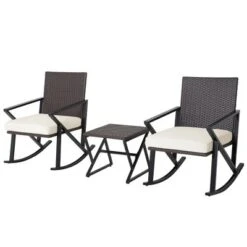 Costway 3PCS Patio Rattan Wicker Rocking Chairs Table Bistro Set Cushioned Rocker Garden -Crosley Shop GUEST aee67711 4d62 4716 8d23 a9a878fef61b