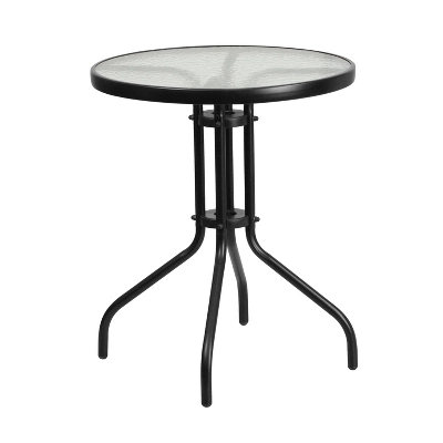 Emma And Oliver Three Piece Patio Table Set With Round Metal Frame Table With Tempered Glass Top And Two Flex Comfort Stacking Chairs 9 Emma And Oliver Three Piece Patio Table Set With Round Metal Frame Table With Tempered Glass Top And Two Flex Comfort Stacking Chairs - Image 7