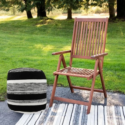Northlight 18" Black And White Striped Outdoor Woven Pouf Ottoman 2 Northlight 18" Black And White Striped Outdoor Woven Pouf Ottoman