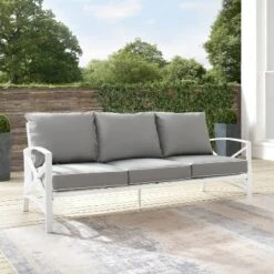 Kaplan Outdoor Metal Sofa White With Gray Cushions - Crosley -Crosley Shop GUEST af6a0eac c026 49c3 89fc a9fae9a3eb66