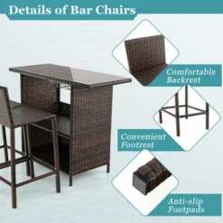 Costway Patio 3PCS Wicker Bar Set Height Table Two Stools With 3 Rows Stemware Racks Garden -Crosley Shop GUEST af796ff8 0ddc 4b90 b466 7d027b1ae44c