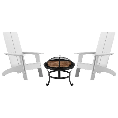 Emma And Oliver Set Of 2 Modern All-Weather Poly Resin Adirondack Rocking Chairs With A Wood Burning Fire Pit For Outdoor Use 6 Emma And Oliver Set Of 2 Modern All-Weather Poly Resin Adirondack Rocking Chairs With A Wood Burning Fire Pit For Outdoor Use - Image 4
