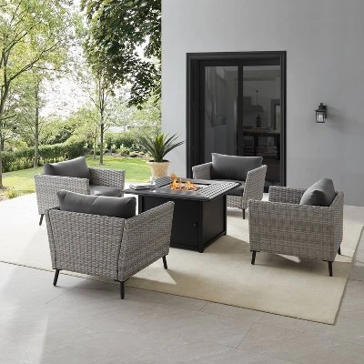 Richland 5pc Outdoor Wicker Conversation Set With Fire Table - Crosley 3 Richland 5pc Outdoor Wicker Conversation Set With Fire Table - Crosley